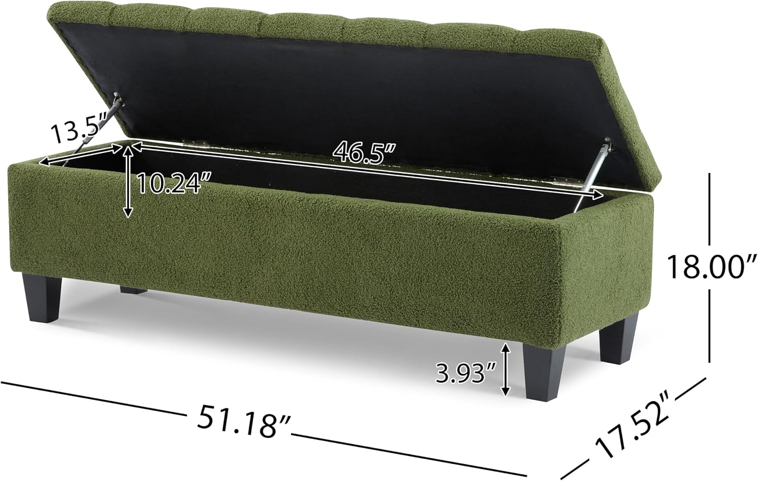 Christopher Knight Home Ottilie Boucle Fabric Storage Ottoman Bench, Wooden Rectangular Ottoman with Storage, Bedroom End of Bed Foot Stool, Entryway Ottoman Footrest, Living Room Extra Seat, Green