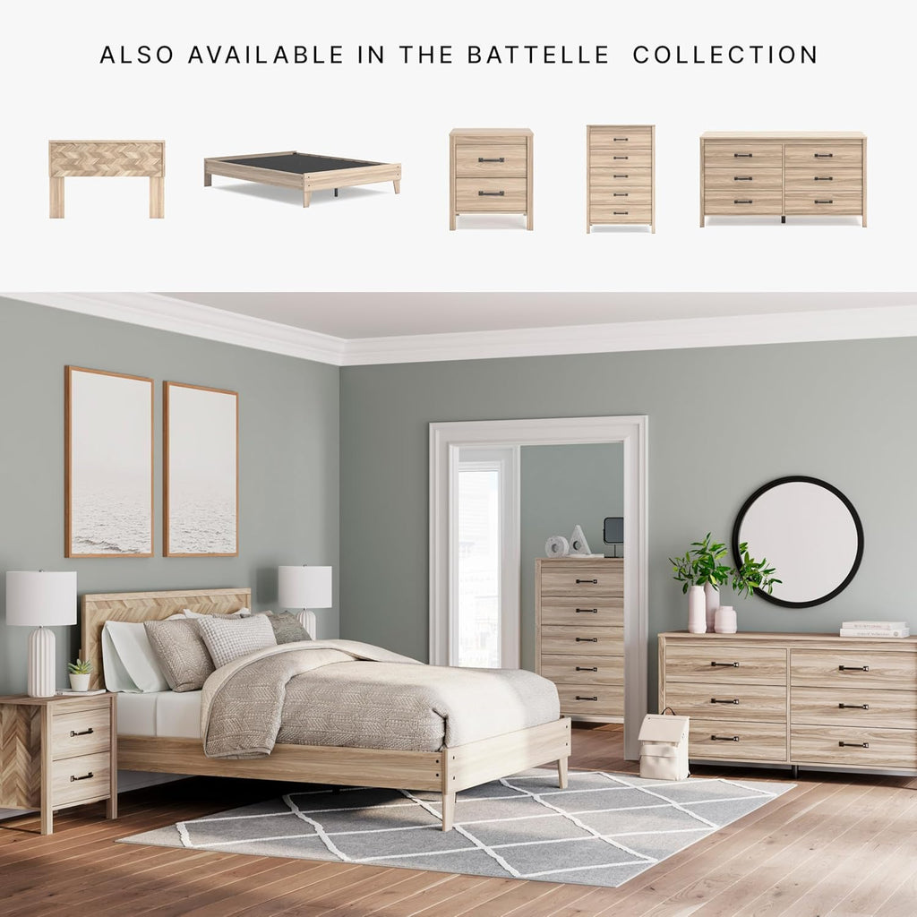 Signature Design by Ashley Battelle Mid-Century Modern Dresser with 6 Drawers and Chevron Pattern, Meets ASTM International Standards, Wood and Decorative Laminate, Tan