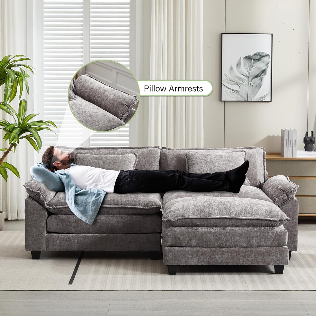 Oprisen 86' Modular Sectional Sofa, Comfy Cloud Couch Sectional Sofa with Ottoman, Chenille Sofa Sleeper Deep Seat Sofa with Throw Pillows for Living Room (Light Gray, 86'- L Shape)