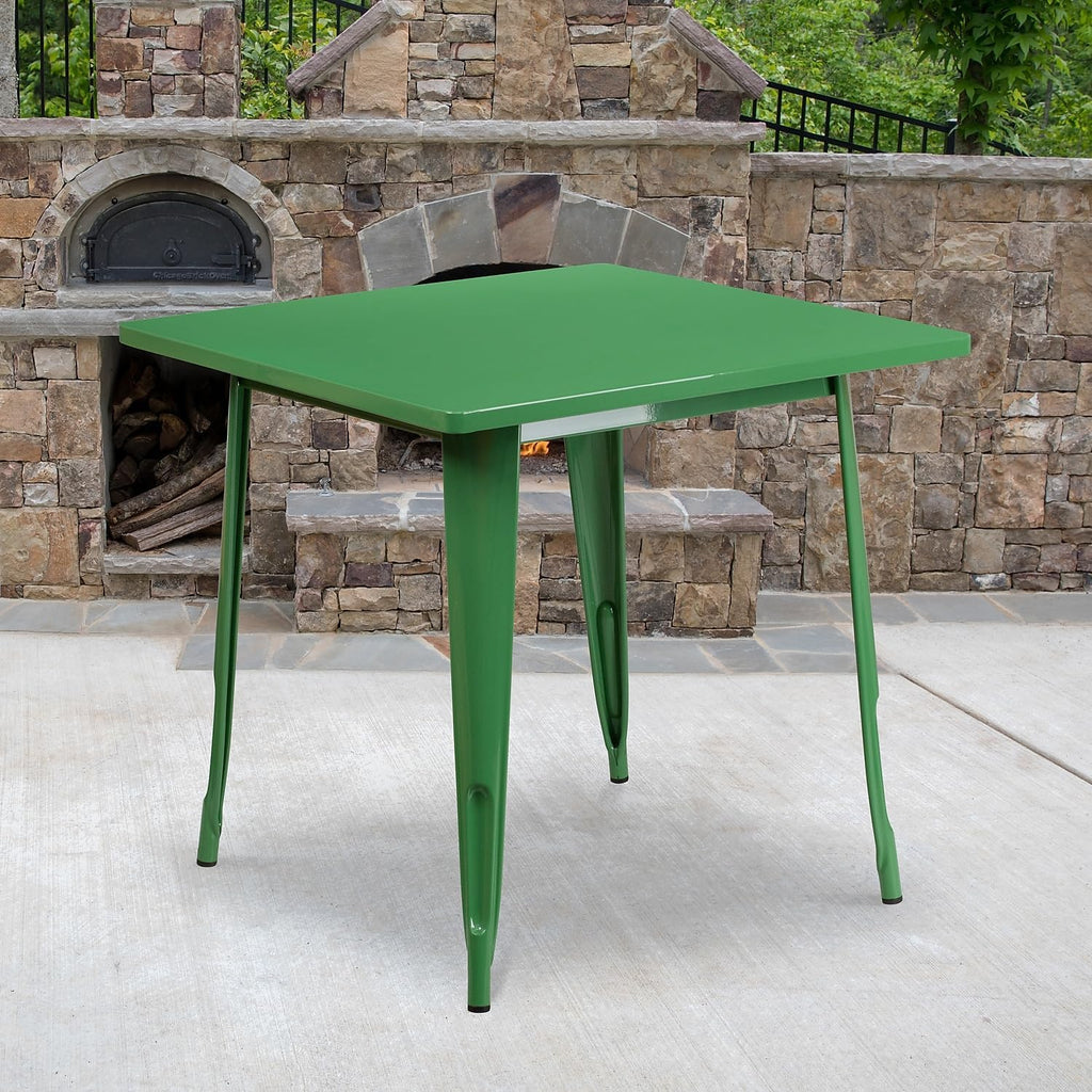 Flash Furniture Felix Commercial Grade 31.5' Square Green Metal Indoor-Outdoor Table
