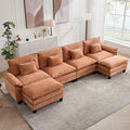 Oprisen 154' Modular Sectional Sofa, Comfy Cloud Couch Sectional Sofa with Ottoman, Chenille Sofa Sleeper Deep Seat Sofa with Throw Pillows for Living Room (Orange, 154'- U Shape)
