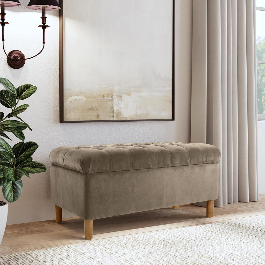 HomePop 40' Ainsley Button Tufted Storage Bench - Fawn Velvet