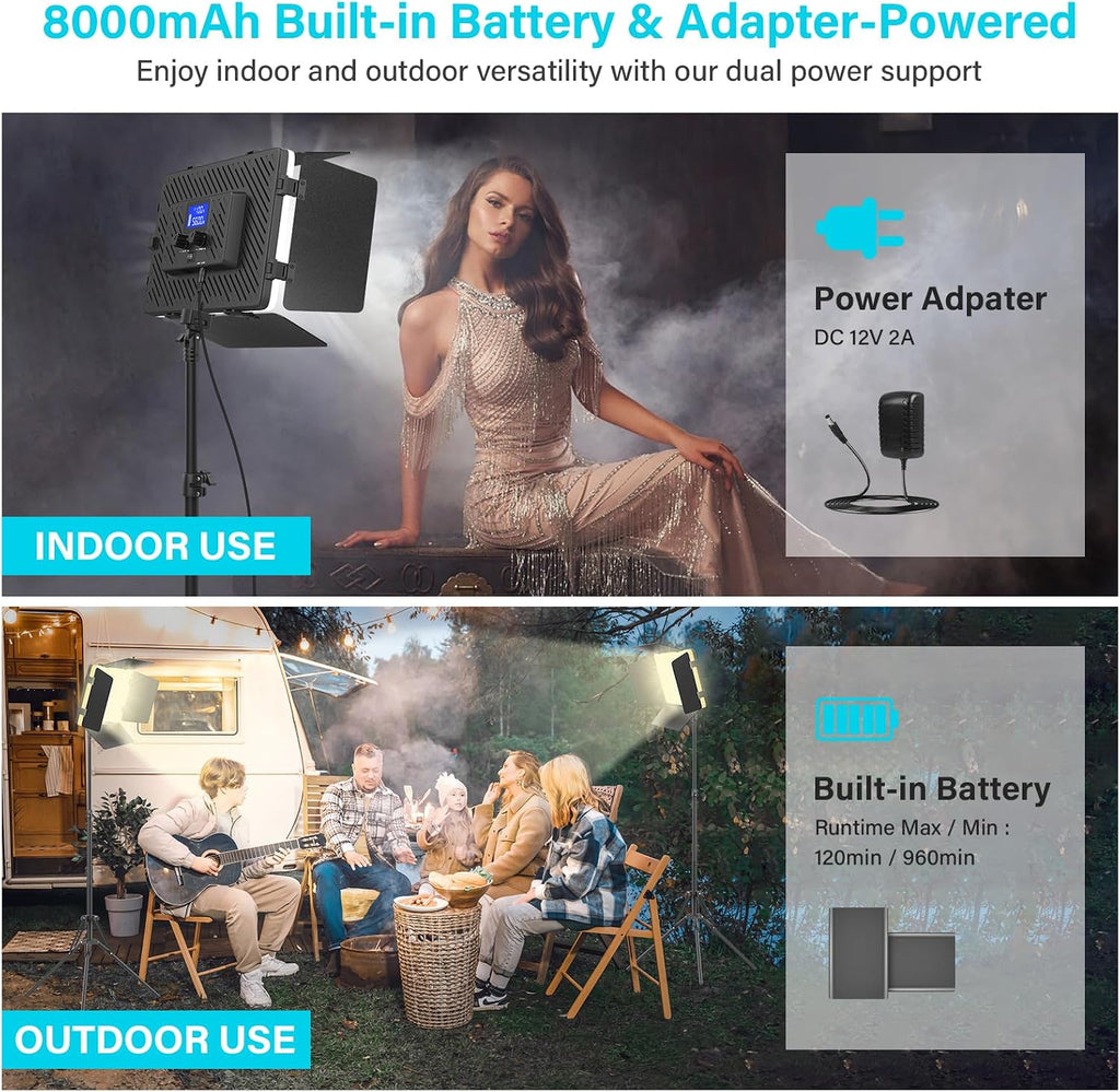 Unicucp 2 Pack Led Video Light Panel Lighting Kit with Barn Doors, 8000mAh Rechargeable Camera Light, 2500K-8500K Photo Light for Outdoor Indoor Photography Video Recording Live Streaming Zoom Calls