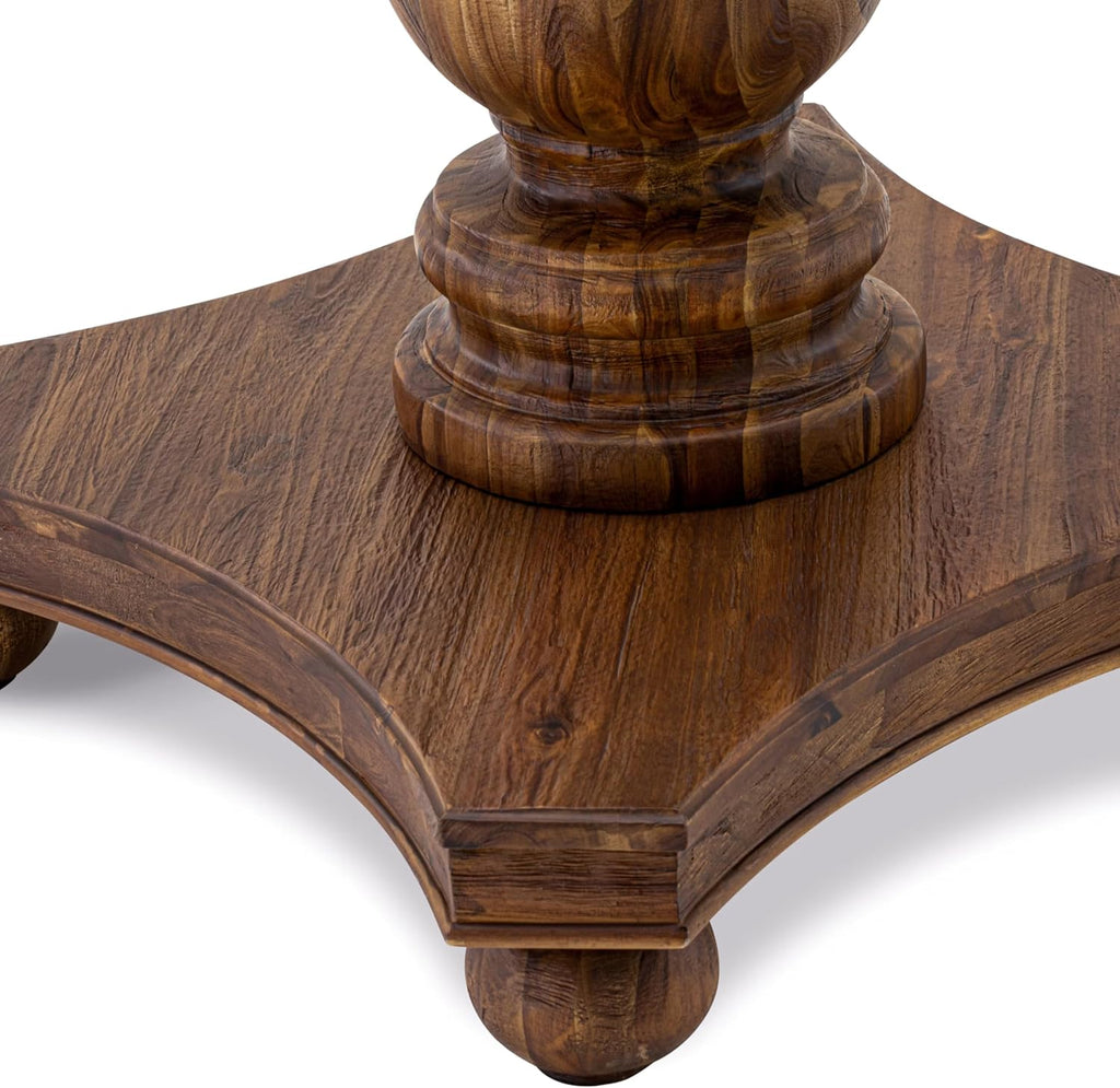 F52-0N-TP - Kitchen Table with Acacia Wood Round Tabletop, Antique Walnut Finish