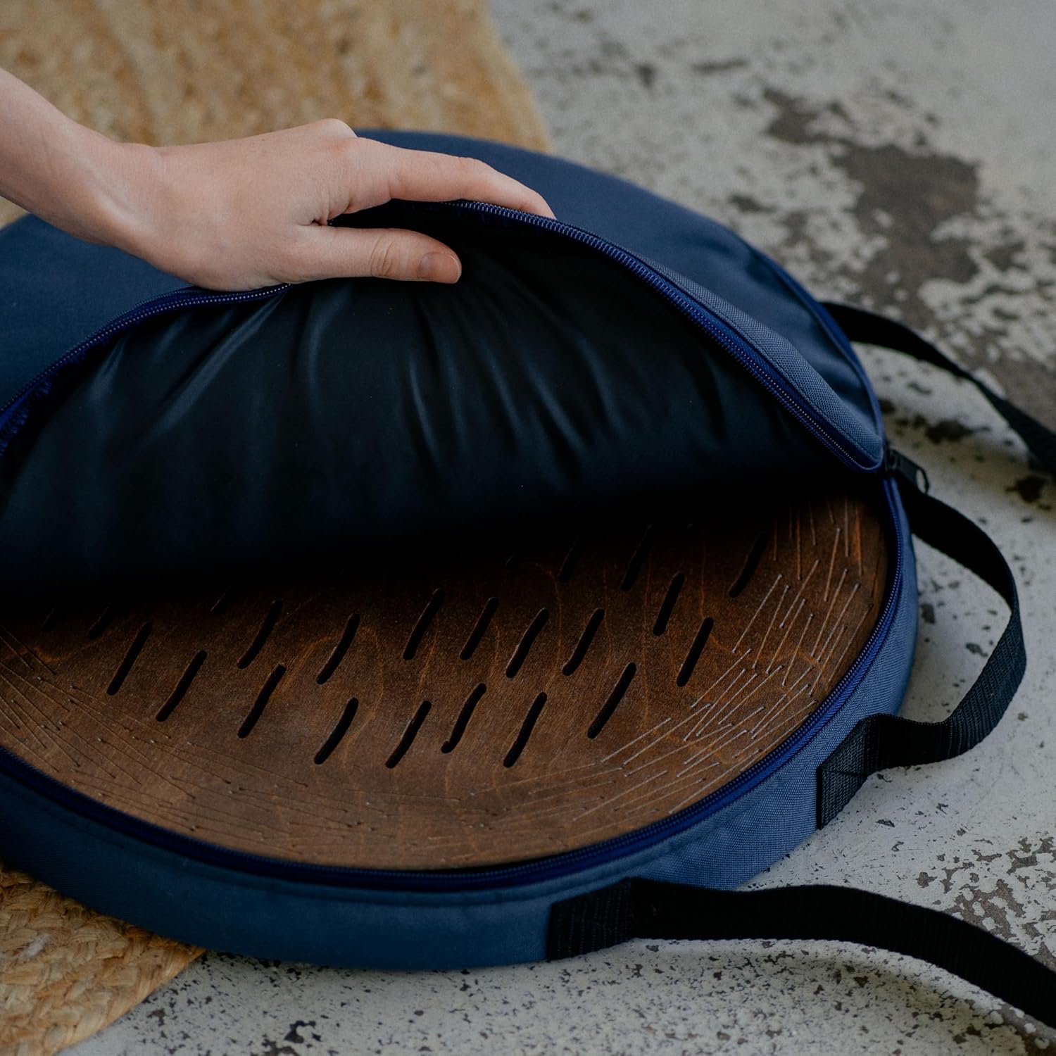 Water-Fall Disc — Wooden Ocean Drum, Storm, 16' (40 cm) | Long Water Ambience for Sound Bath, Meditation & Yoga | With Protective Bag
