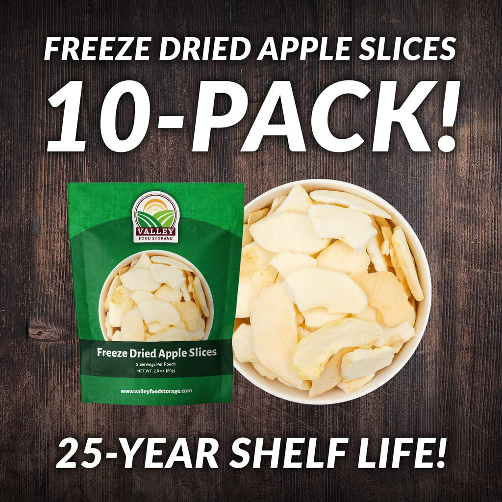 Freeze Dried Apple Slices 10-Bag Bucket, 28 Oz | Premium Emergency Food Supply 25 Year Shelf Life | Prepper Supplies, Survival Food, Off Grid Living Supplies | Valley Food Storage Packaged in USA