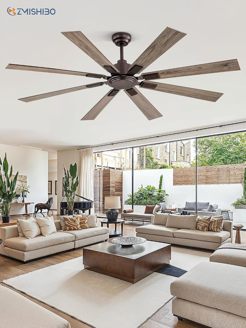 ZMISHIBO 65 Inch Oil Rubbed Bronze Ceiling Fans No Light with Remote, Indoor/Outdoor Farmhouse Ceiling Fan Without Light for Living Room Patio, 6 Speed Reversible Quiet DC Motor, Dual Finish Blades