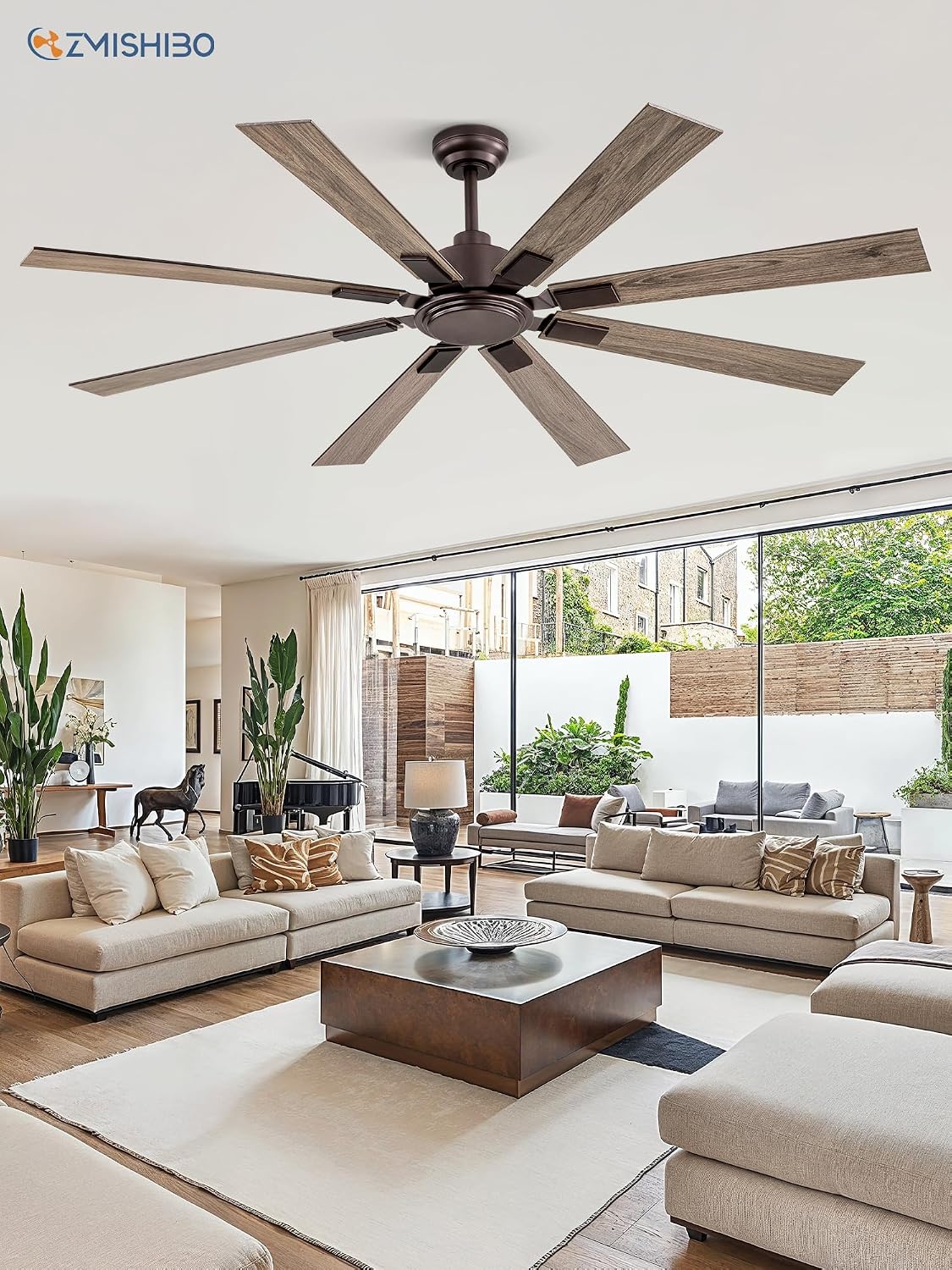 ZMISHIBO 65 Inch Oil Rubbed Bronze Ceiling Fans No Light with Remote, Indoor/Outdoor Farmhouse Ceiling Fan Without Light for Living Room Patio, 6 Speed Reversible Quiet DC Motor, Dual Finish Blades