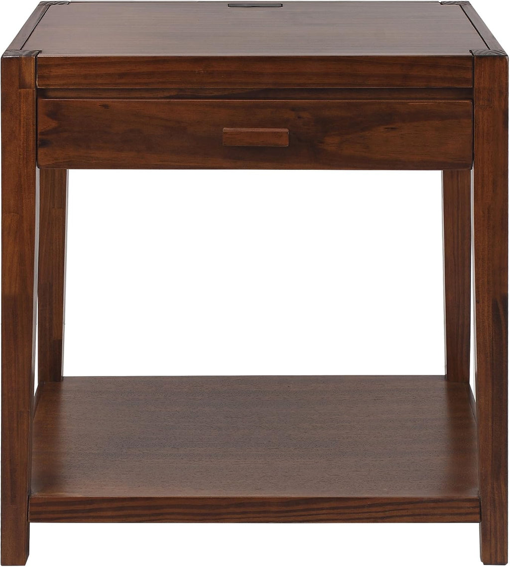 Casual Home Notre Dame Nightstand with USB Ports-Warm Brown 18.75 in x 24 in x 26 in (D x W x H)