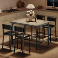 GarveeHome Dining Table Set for 4 with Corner Protector, Kitchen Table Set w/Footrest & Backrest, Counter Height Table with 4 Upholstered Bar Chairs, for Small Space, Retro Gray