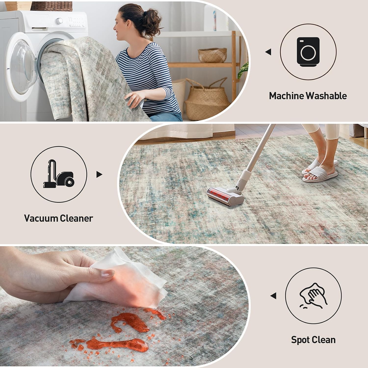 9x12 Area Rugs Washable Rug: Modern Abstract Living Room Rug Soft Anti-Skid Thin Carpet Indoor Floor Non-Shedding Carpets for Bedroom Dining Room Farmhouse Nursery Home Office Multi Color