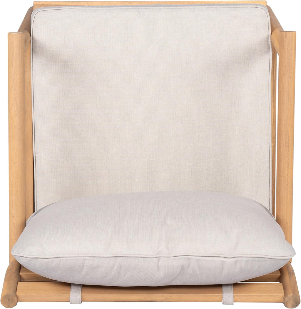 Christopher Knight Home Jorine Outdoor Club Chairs Set of 2, Acacia Wood Accent Chair, Wooden Armchair with Cushions, Open Back Comfy Seating Louge Single Sofa for Backyard Garden Balcony, Teak+Beige