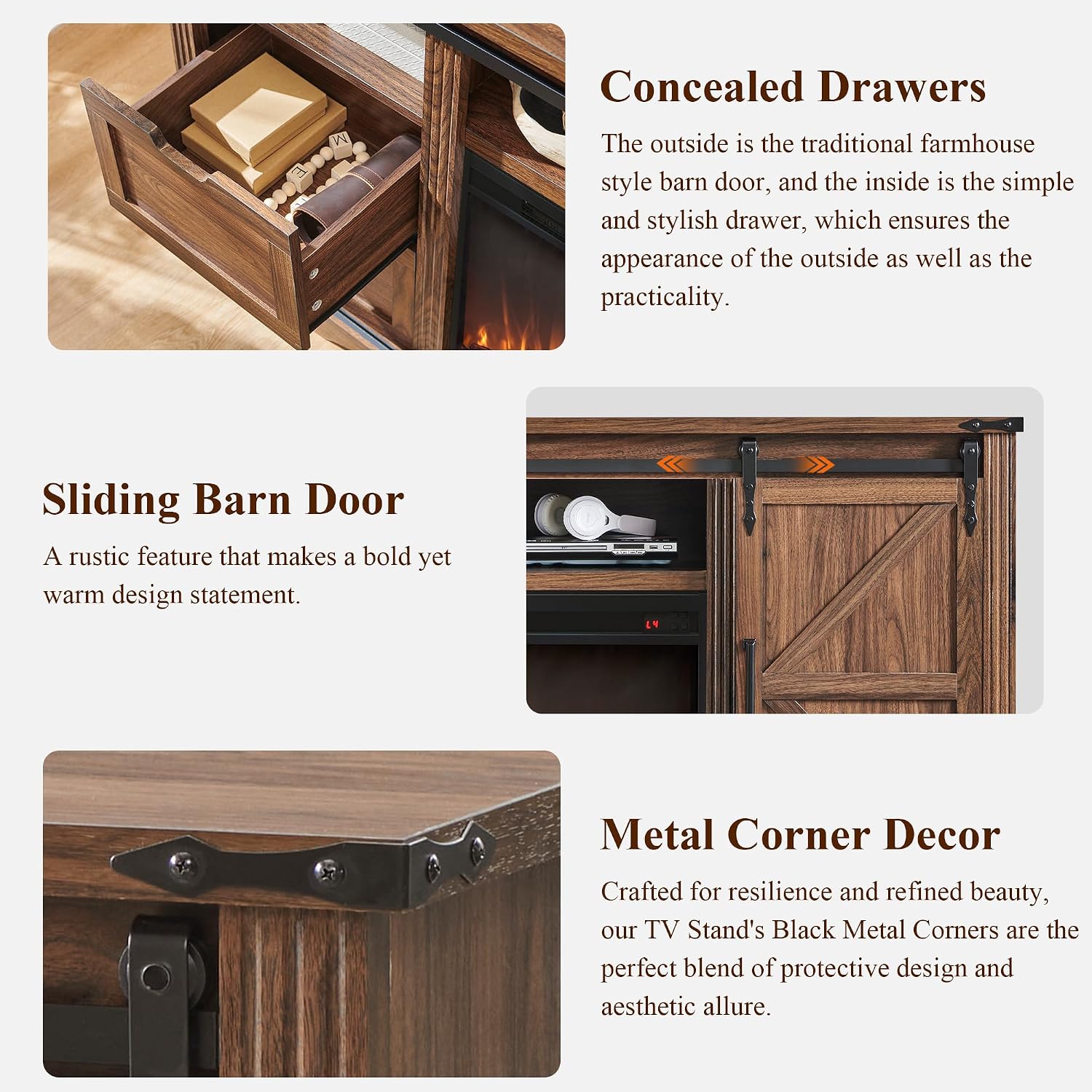 JXQTLINGMU Farmhouse TV Stand for 75+ Inch TV, 32' Tall Entertainment Center w/4 Drawers & Sliding Barn Door, Rustic Media Console w/Storage Shelves, 66' Wood Television Stand for Living Room, Brown