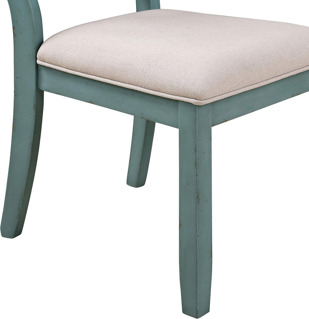 Roundhill Furniture Prato 5-Piece Round Dining Table Set with Cross Back Chairs, Antique Blue and Weathered Walnut
