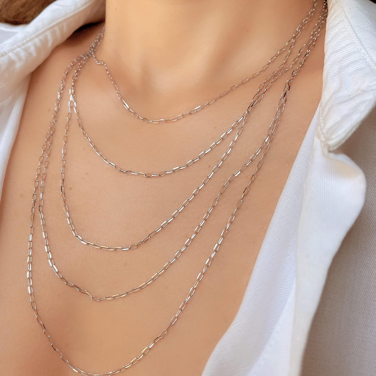JEWELHEART 14K Solid Gold Cable Chain for Women, 1.7mm Diamond Cut Paperclip Link, Yellow or White Gold Pendant Necklace, Lobster Clasp, 14' up to 24'