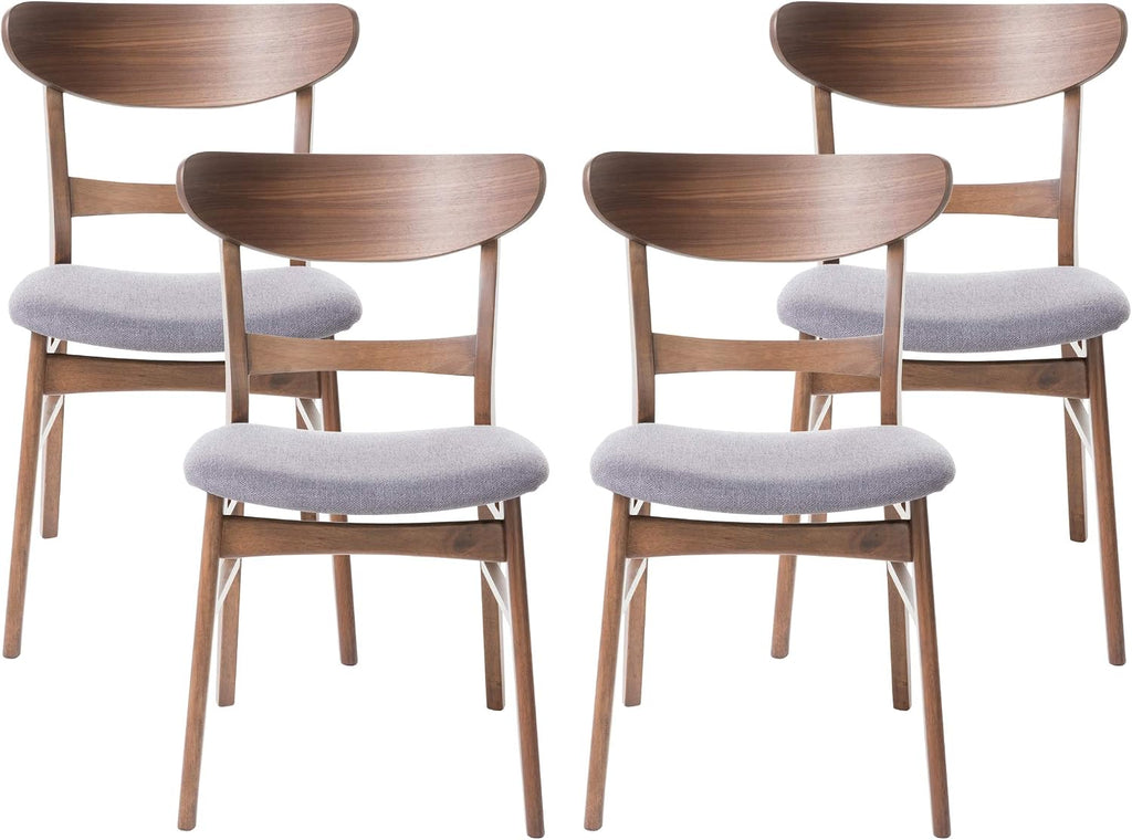 Christopher Knight Home Frances Mid-Century Modern Dining Chairs (Set of 4), 100% Polyester and Rubber Wood, Dark Gray, Walnut