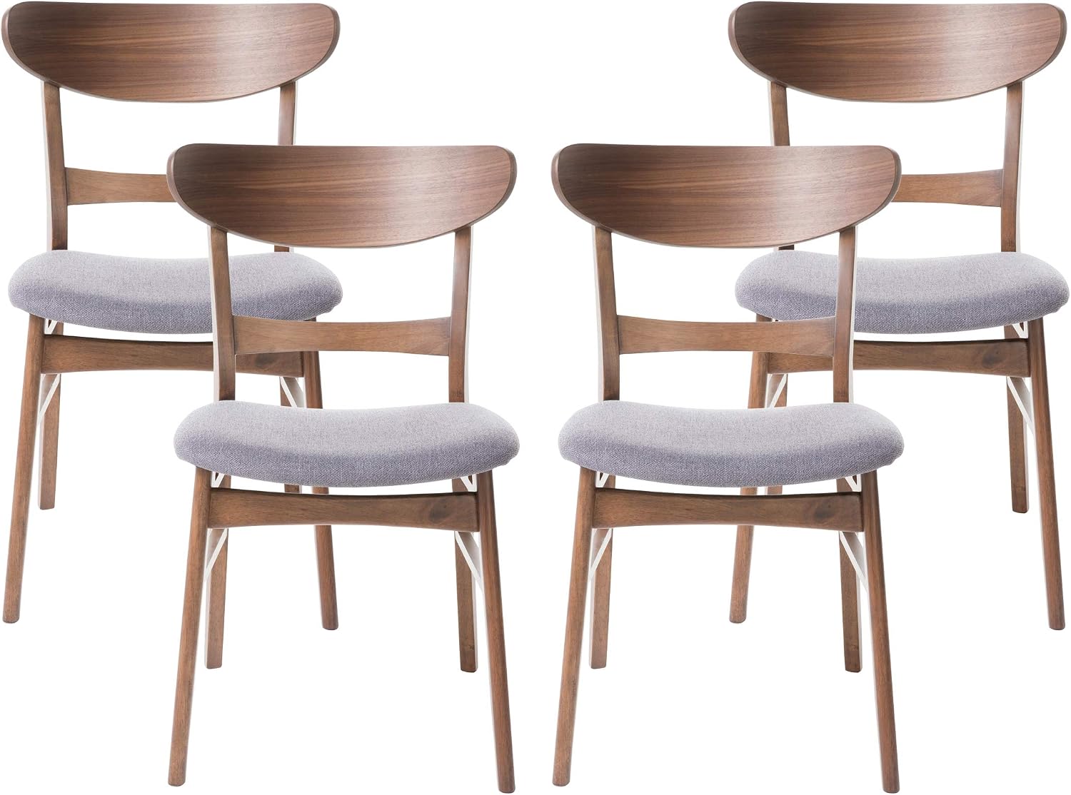 Christopher Knight Home Frances Mid-Century Modern Dining Chairs (Set of 4), 100% Polyester and Rubber Wood, Dark Gray, Walnut