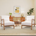 ANJ Mid Century Modern Accent Chair Set of 2, Single Boucle Lounge Reading Armchair with Solid Wood Frame, Easy Assembly Arm Chairs for Living Room, White