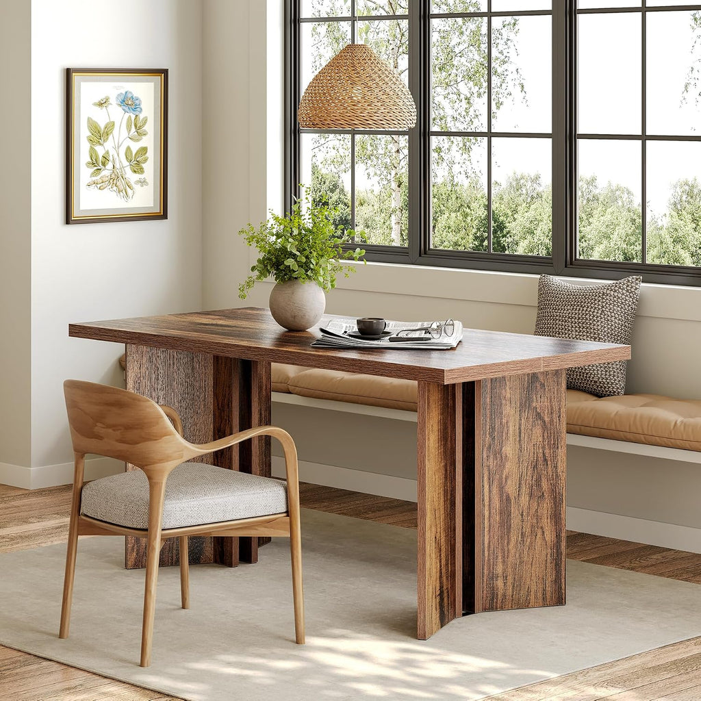 LITTLE TREE Wooden Dining Table Set for 6, 63-Inch Rectangle Kitchen Table, Modern Dinner Table for Home Dining Room, Kitchen Room, Dark Brown