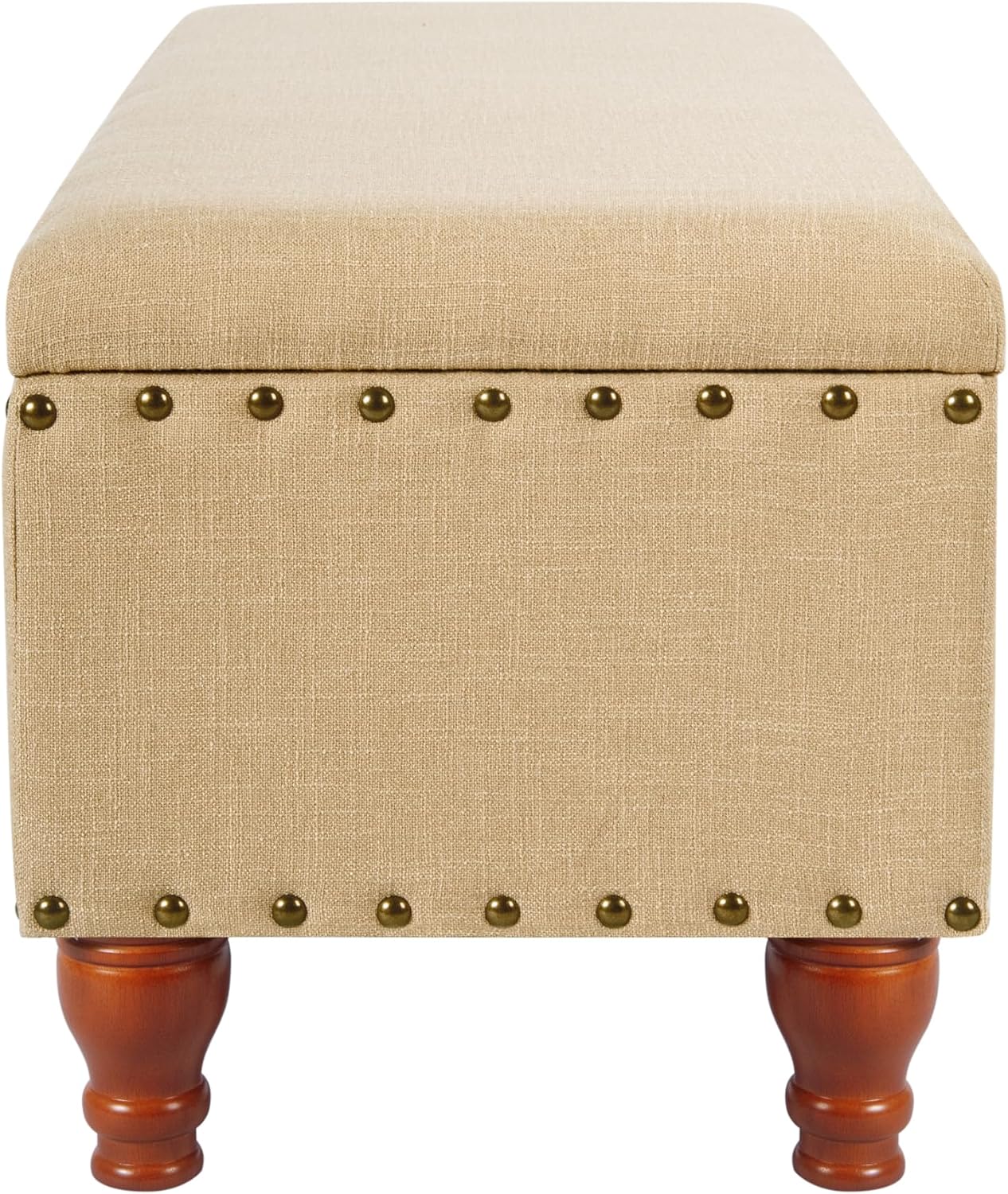 Homepop Home Decor | Upholstered Bench with Nailhead Trim | Large Ottoman with Storage for Living Room & Bedroom | Decorative Home Furniture, Tan Linen