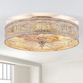 Rustic Farmhouse Caged Ceiling Fans with Lights,Vintage Fancy Antique Crystal Decorative,Bladeless Enclosed Flush Mount Low Profile Small Fandeliers for Kitchen,Bedroom
