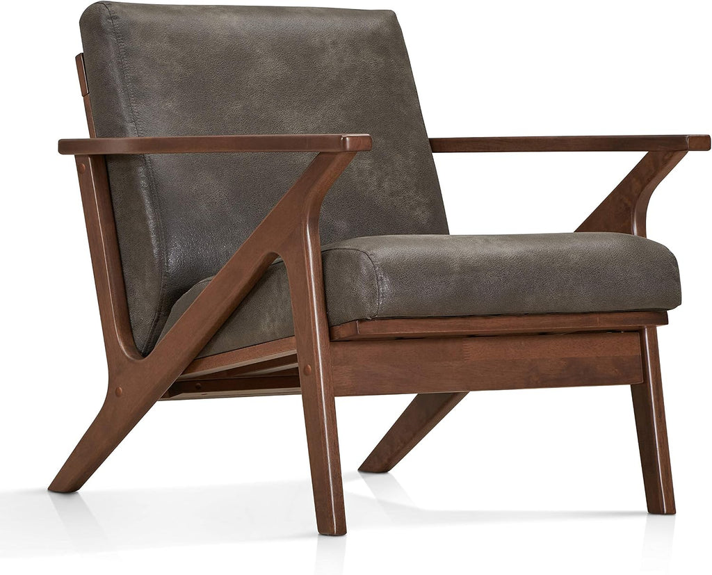 Zola Mid Century Modern Accent Chair Arm Chair, Living Room Furniture, Charcoal/Walnut