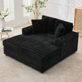 GarveeHome Oversized Chaise Lounge Chair Indoor, 56x60 in Comfortable Corduroy Lounge Sofa with Charging Ports & Cup Holders, Cozy Reading Couch for Bedroom Living Room Apartment, Black (Black)