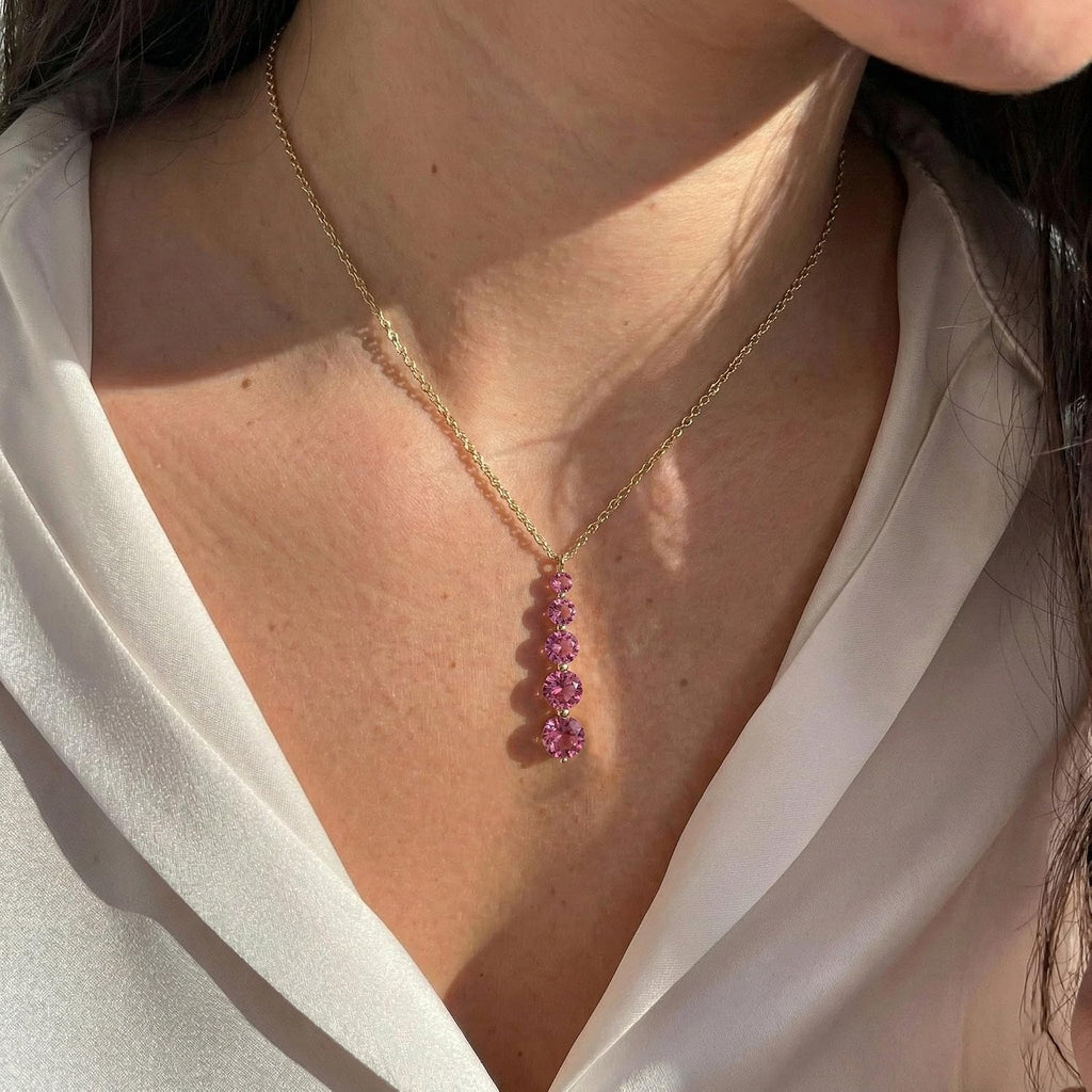 GOODSTONE JEWELS Linear Drop Pendant Necklace for Women in Yellow Gold Plated | Size 16+2 Inch Cable Chain with Lobster Clasp | Natural Birthstone Jewelry Gift for Her