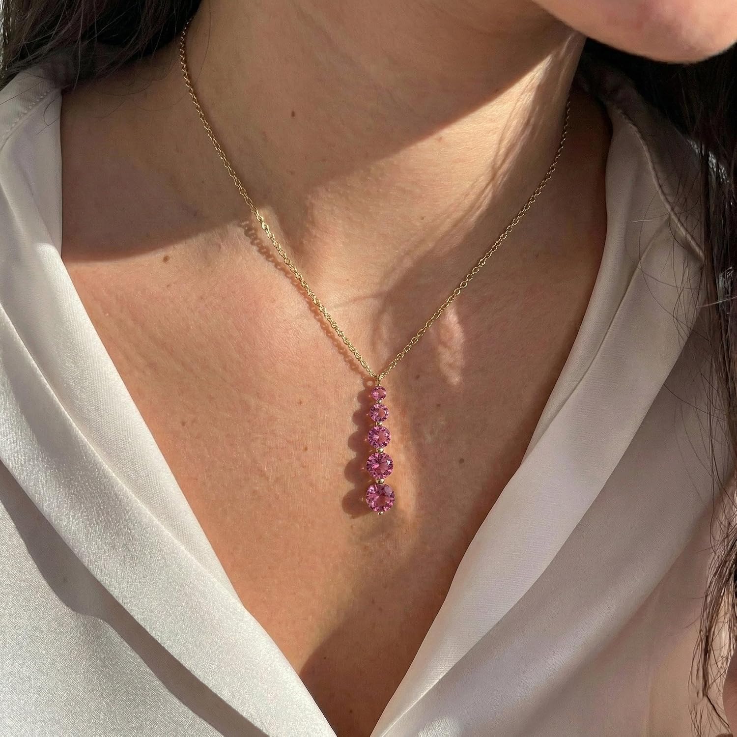GOODSTONE JEWELS Linear Drop Pendant Necklace for Women in Yellow Gold Plated | Size 16+2 Inch Cable Chain with Lobster Clasp | Natural Birthstone Jewelry Gift for Her