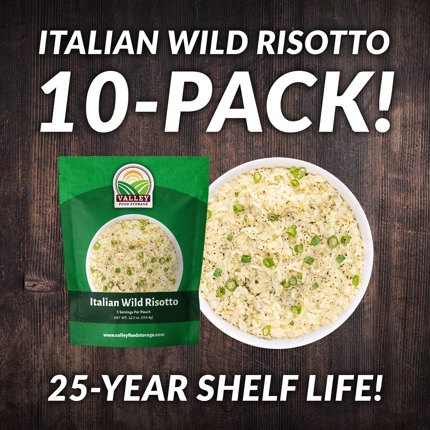 Valley Food Storage Italian Wild Risotto | 10-Bag Bucket, 50 Servings | Premium Emergency Food Supply, 25 Year Shelf Life | Survival Meal Kits, Prepper Food, Camping & Off-Grid Living | Packaged in USA
