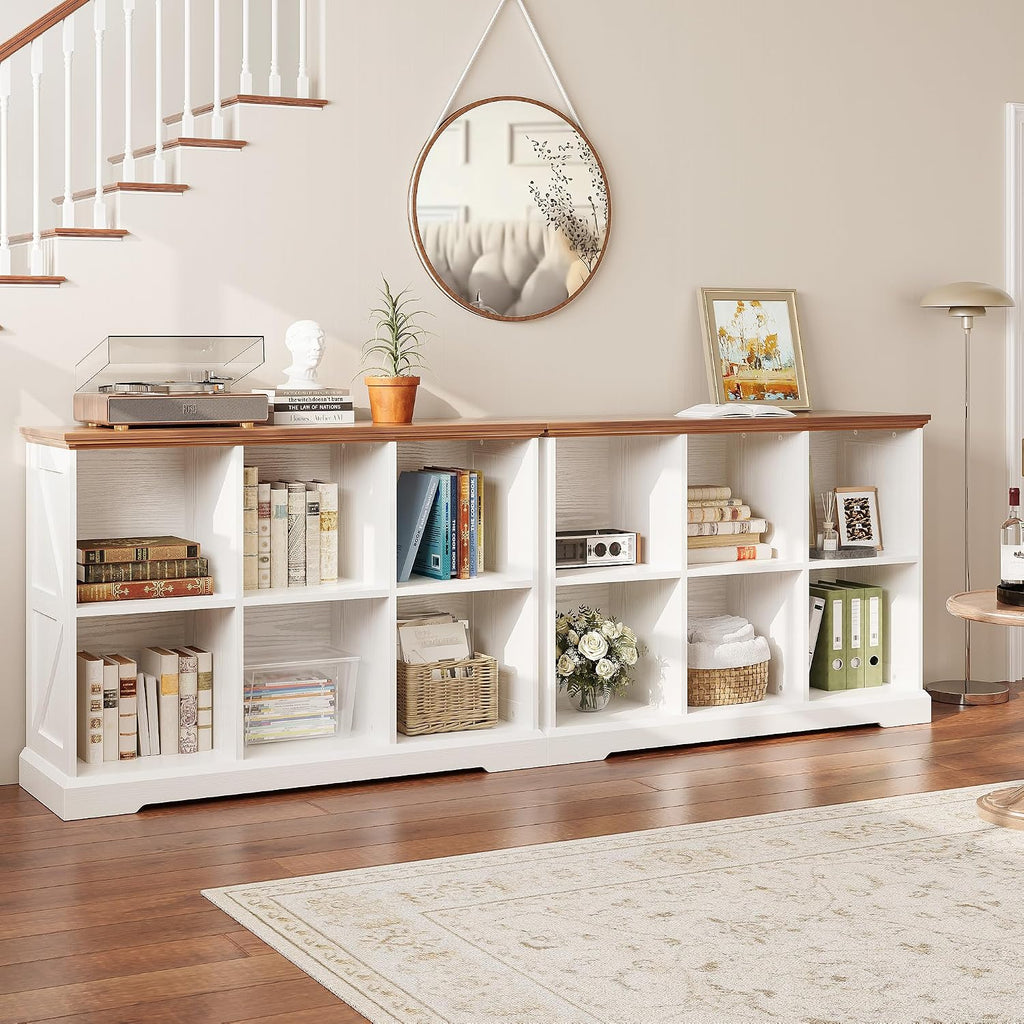 IRONCK 6 Cube Storage Organizer, Wooden Cube Shelf with Storage, Farmhouse Bookcase for Bedroom, Living Room and Home Office, White