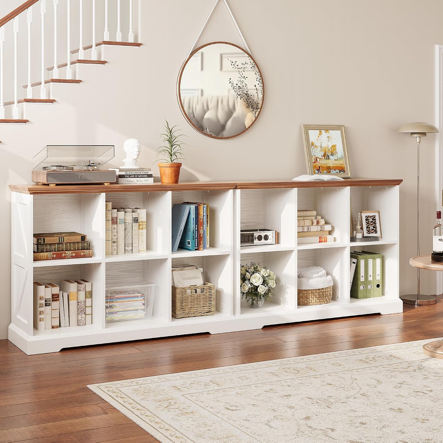 IRONCK 6 Cube Storage Organizer, Wooden Cube Shelf with Storage, Farmhouse Bookcase for Bedroom, Living Room and Home Office, White
