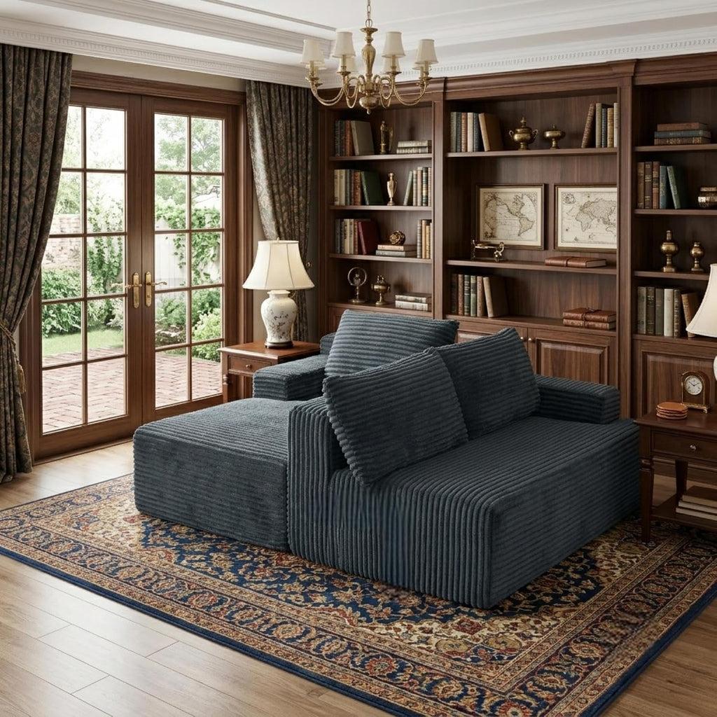 96' Corduroy Sectional Sofa Boneless Couches for Living Room - L Shaped Compressed Cloud Couch with Left Facing Chaise Lounge and Side Pockets