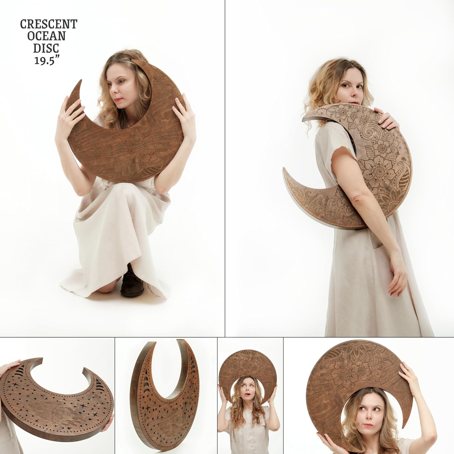 Crescent Ocean Disc 19.5 Inch (50 cm), Handmade Wooden Ocean Drum for Sound Healing, Meditation, Yoga & Sound Bath, Without Bag