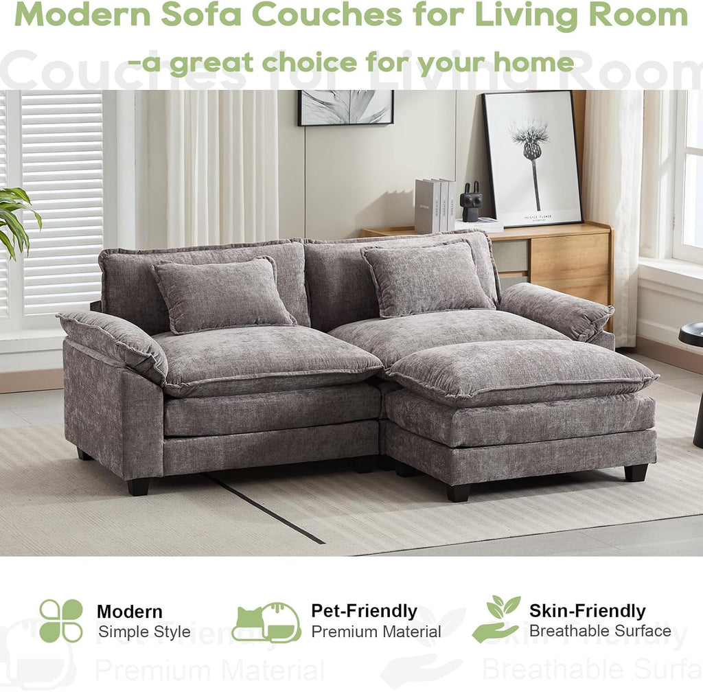 Oprisen 86' Modular Sectional Sofa, Comfy Cloud Couch Sectional Sofa with Ottoman, Chenille Sofa Sleeper Deep Seat Sofa with Throw Pillows for Living Room (Light Gray, 86'- L Shape)