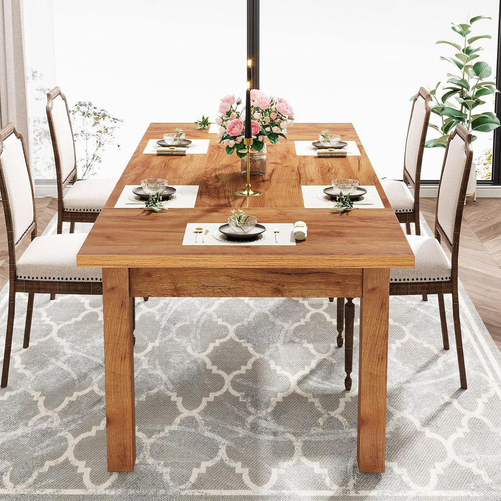 Tribesigns 70.87' Modern Farmhouse Dining Table for 6-8, Solid Wood Legs & MDF Top, Heavy Duty 350lb Capacity, Large Rectangle Kitchen Dinner Table, Easy Assembly