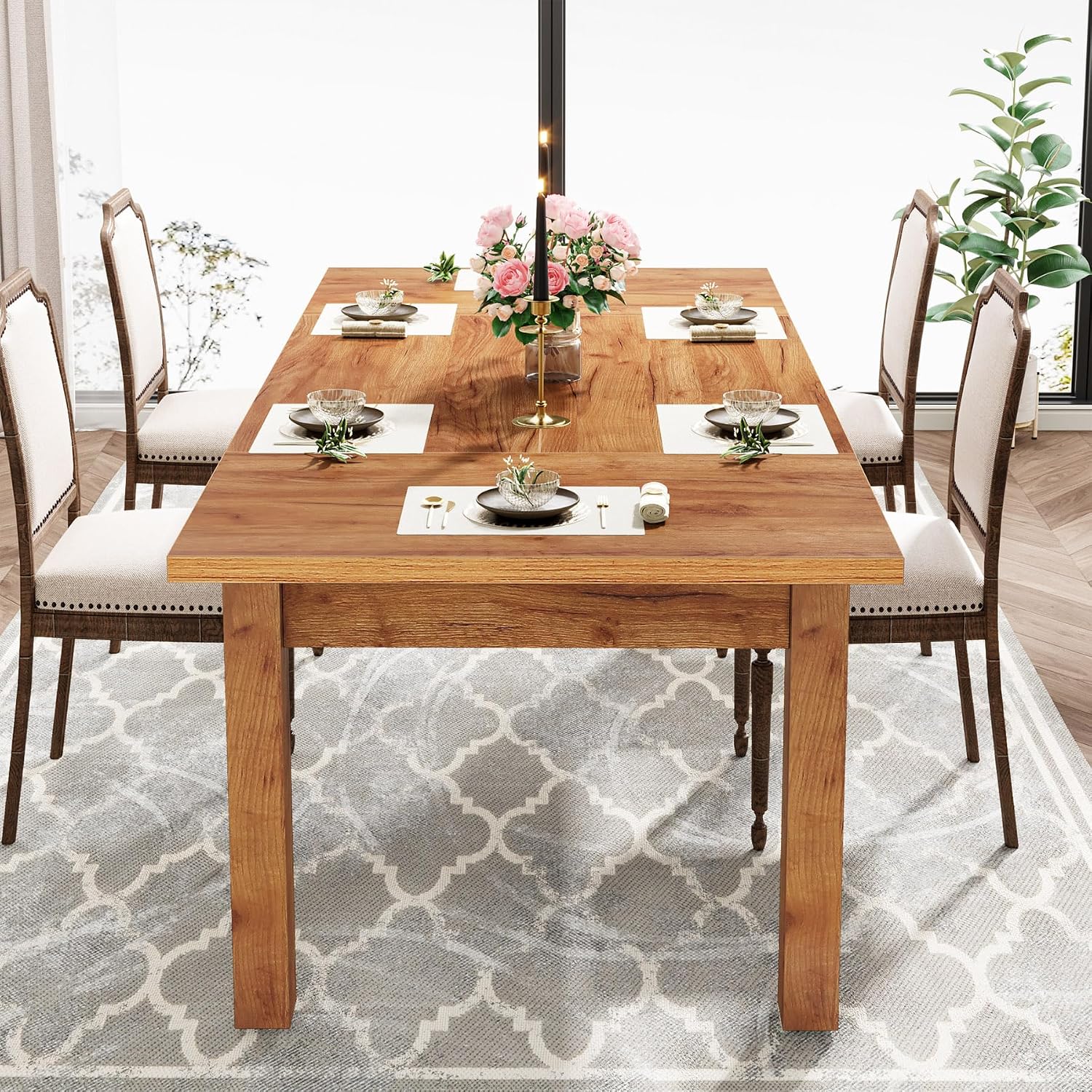 Tribesigns 70.87' Modern Farmhouse Dining Table for 6-8, Solid Wood Legs & MDF Top, Heavy Duty 350lb Capacity, Large Rectangle Kitchen Dinner Table, Easy Assembly