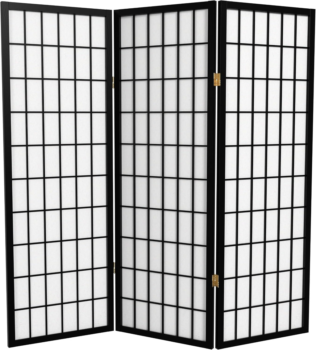 4 ft. Short Window Pane Shoji Screen - Black - 3 Panels