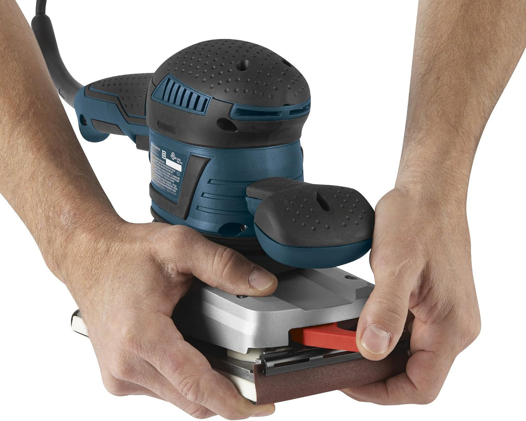 BOSCH OS50VC Electric Orbital Sander - 3.4 Amp 1/2 Inch Finishing Belt Sander Kit with Vibration Control for 4.5 Inch x 9 Inch Sheets, Blue