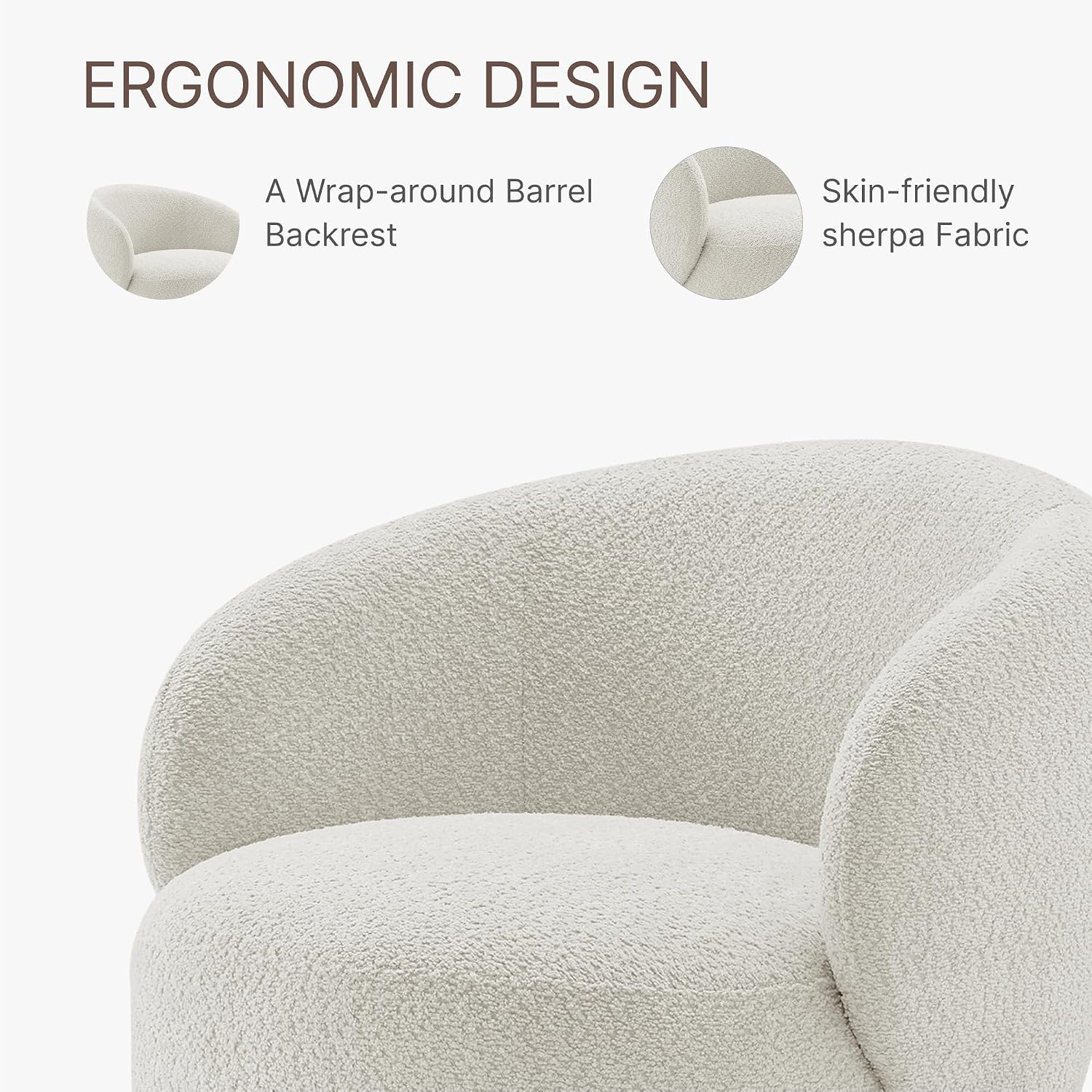 KISLOT Swivel Accent Chair Round Barrel Armchair Upholstered Performance Fabric for Living Room Bedroom Waitingroom,1 Box,Cream