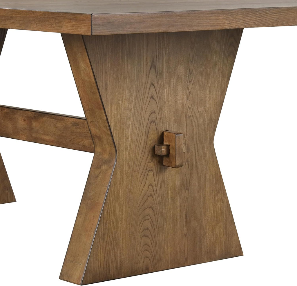 Furniture of America Beloten Rustic Farmhouse Solid Wood 78-inch Rectangular Four Legs Dining Table with Hourglass Design Base for Home Kitchen, Dinettes, Rustic Oak