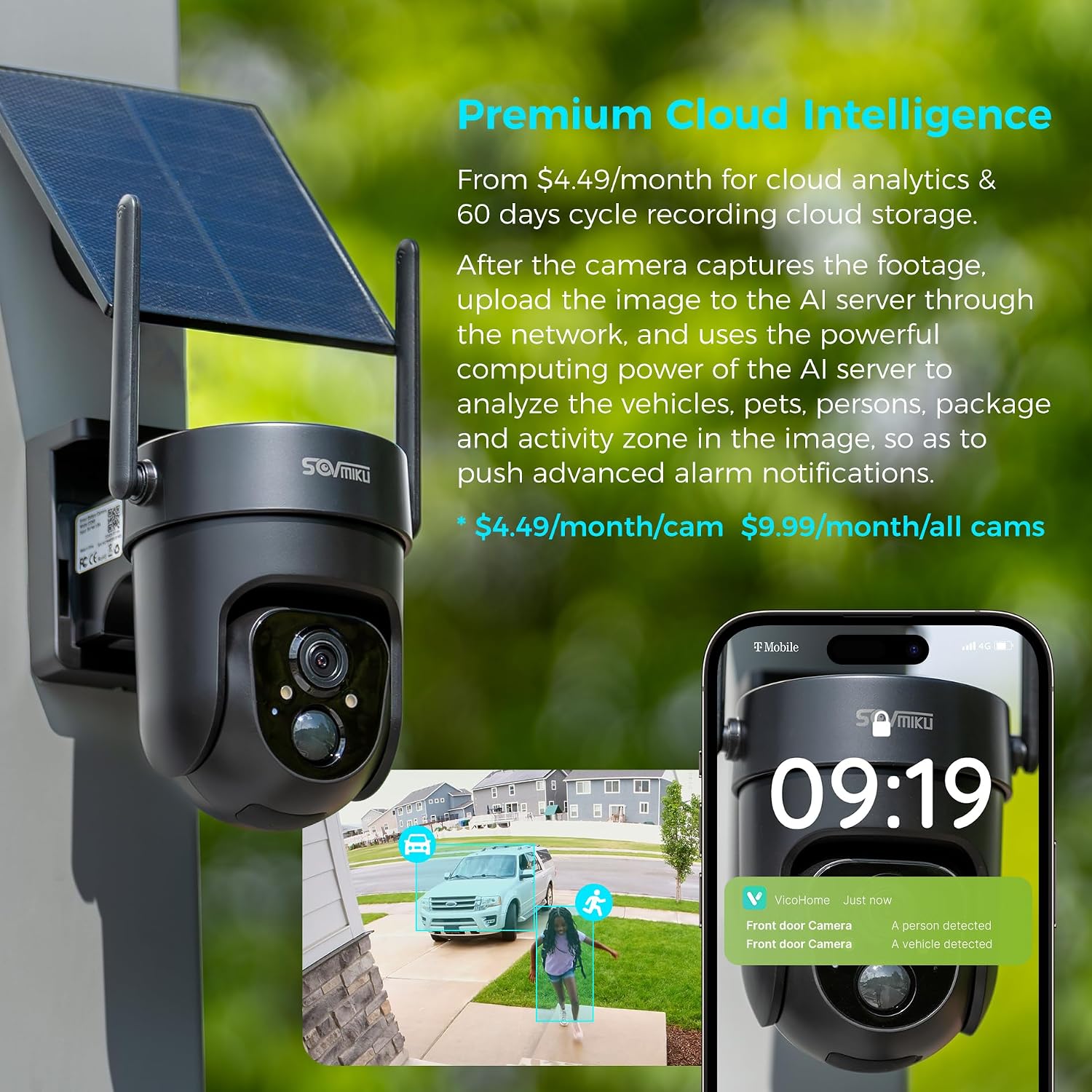 SOVMIKU Vicohome AI 2K Outdoor Solar Battery Security Cam & Indoor Plug-in Cam System, Two Way Audio, Motion Detection, 360° View, Easy to Setup, Color Night Vision, Audible Siren,180 Days Care Plan