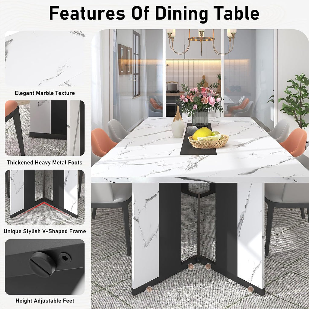 Hlivelood 78Inch Large Dining Table for 6 8 People,Wooden Rectangular Kitchen Table W/Waterproof Tabletop,Large Rectangle Furniture W/Adjustable Legs,White Dinner Table for Kitchen Dining Room(78IN)
