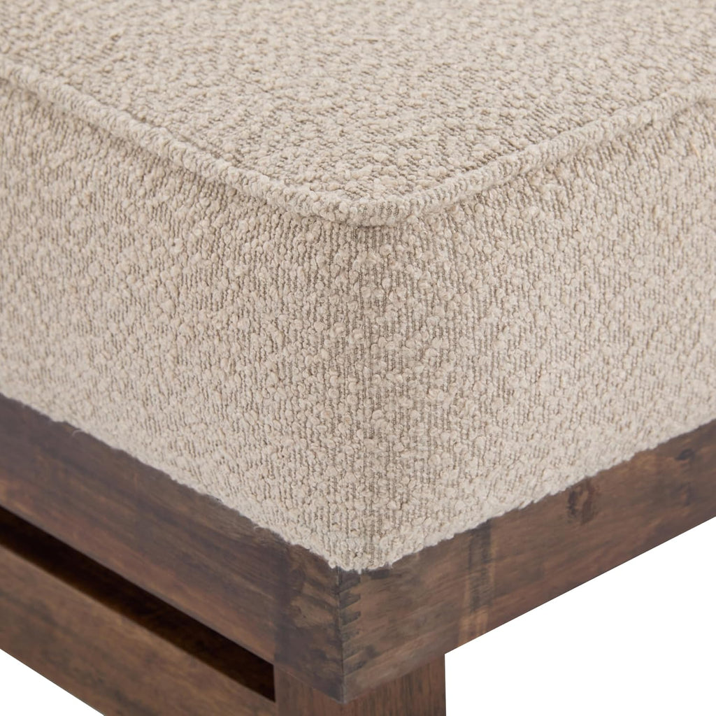 Christopher Knight Home Hillman Boucle Fabric Ottoman with Wood Frame,Rectangular Footrest Bench,Non Storage Ottoman Bench for Living Room Bedroom Entryway Home Decor,Light Brown