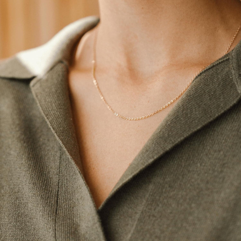 14K Gold Cable Chain Necklace, Dainty Sparkle 1.3mm/1.5mm/1.8mm Cable Link Chain, 16-24 Inches for Women Men, Hypoallergenic, Non-Tarnish, Cadenas de Oro 14K para Mujer