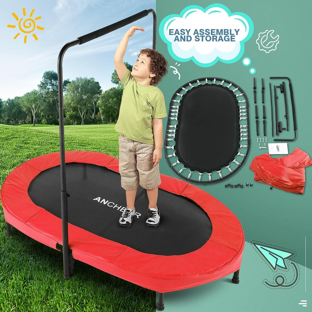 Trampoline for Kids, Toddler Trampoline Indoor Sports and Outdoor Games 56' Kids Rebounder 220LBS Capacity with Adjustable Safety Handrail Foldable Jumper for Boy Girls ASTM Certified