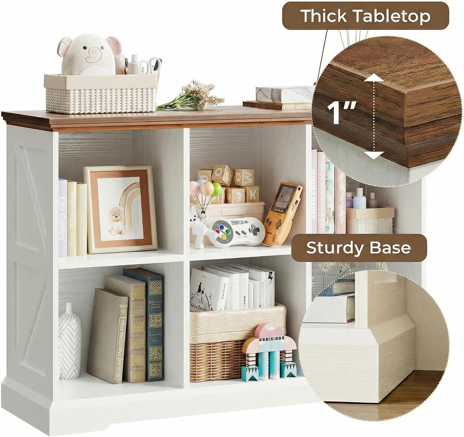 IRONCK 6 Cube Storage Organizer, Wooden Cube Shelf with Storage, Farmhouse Bookcase for Bedroom, Living Room and Home Office, White