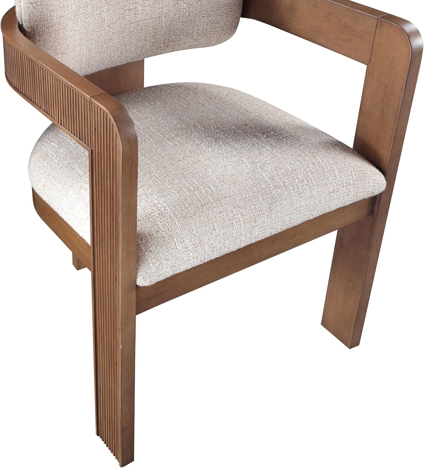 Meridian Furniture Sacha Collection Art Deco Dining Chair, Solid Fluted Wood, 22.5' W x 22' D x 31' H, Set of 2 (Beige, Brown Finish, Velvet)