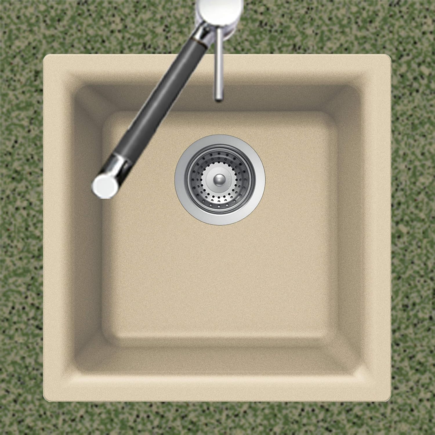 Houzer Quartztone Sand Granite Composite Kitchen Bar Sink: 16 Inch Dual Mount Single Bowl Sink, Durable & Versatile, Essential for Home & Apartment: E-100 SAND