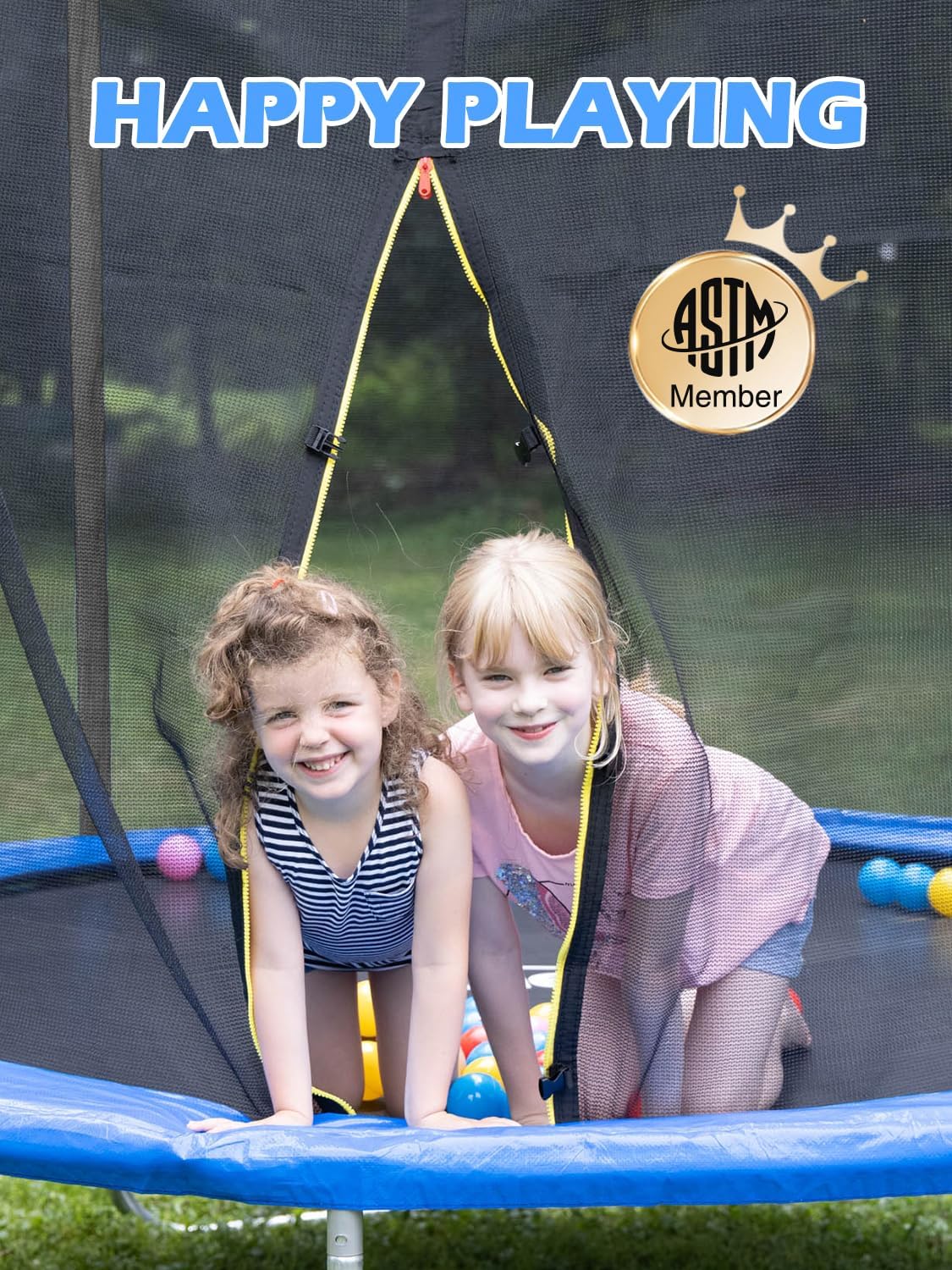 BLUERISE 55IN 6FT Toddler Trampoline for Kids Indoor Outdoor Play for Kids Trampoline Basketball Hoop Attachment with Enclosure Net Easy to Assemble